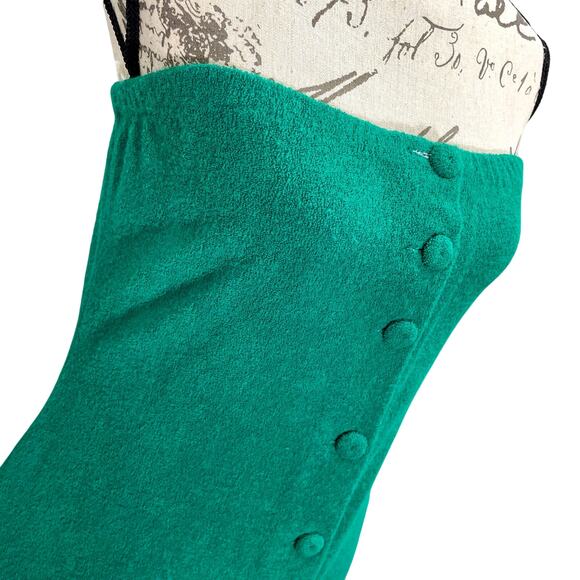 Vintage Retro 70s Green Terry Cloth Button Strapless Tubetop Coverup Dress Small - Picture 9 of 11